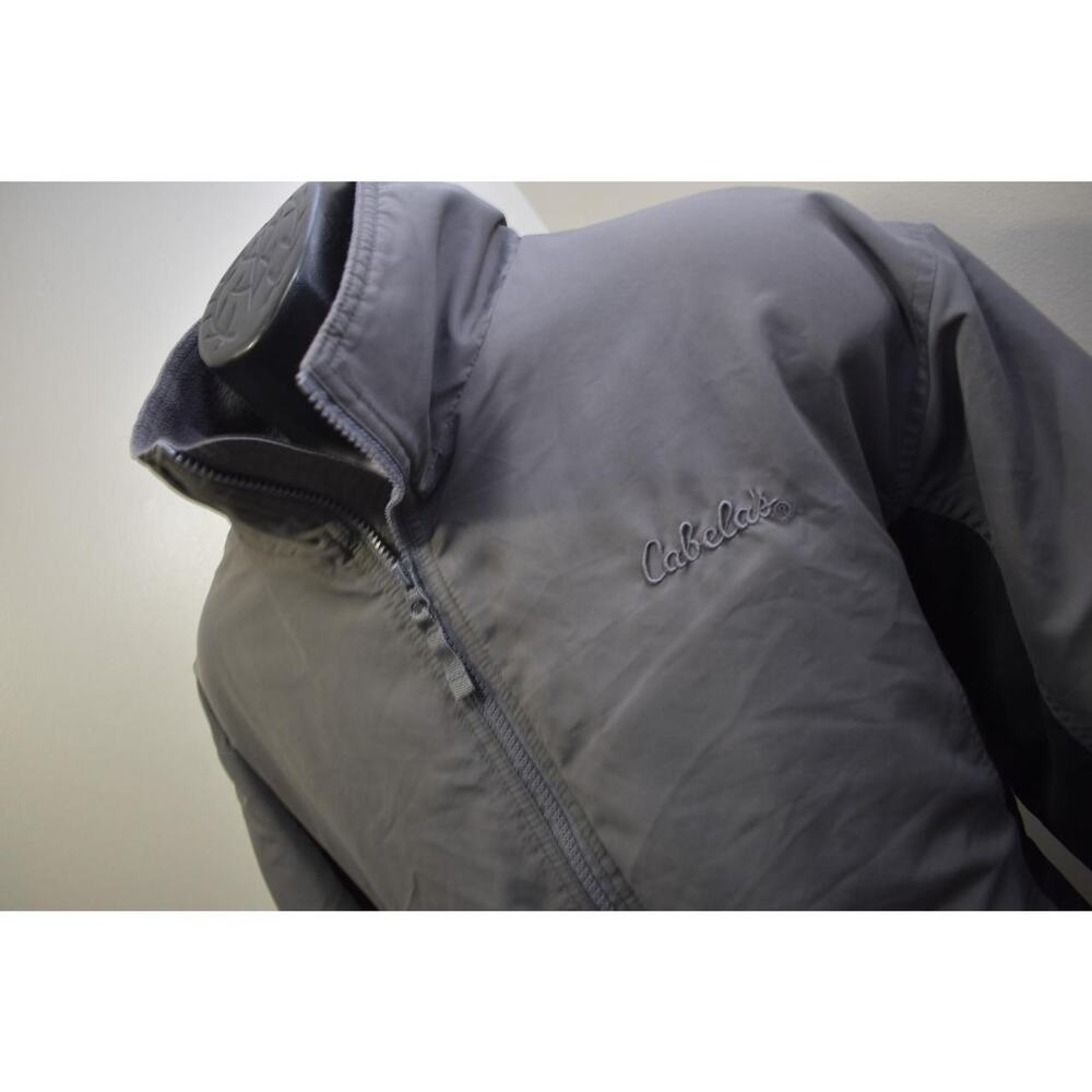 Cabelas Field Gear Fleece Jacket Gray Black Hiking Camp Full Zip Size Large